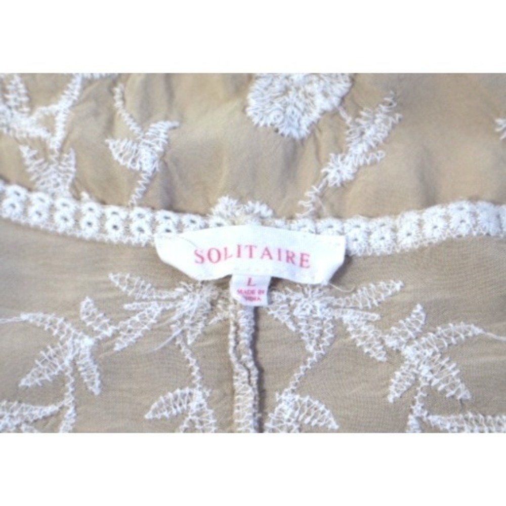 Solitaire L Ivory Embroidered Kimono Floral Crochet Boho Duster Cardigan Coverup - Picture 3 of 8